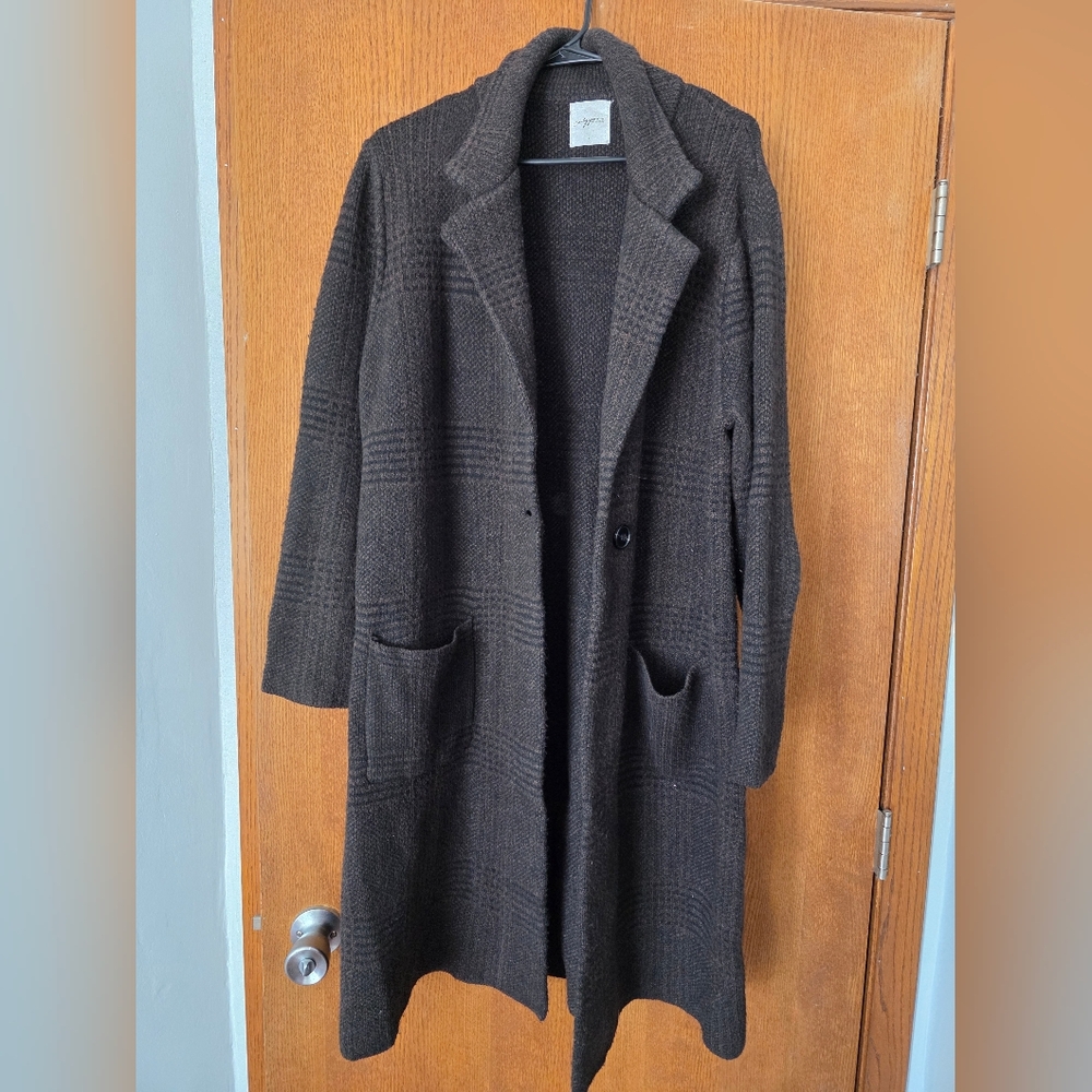 Carly Jean Los Angeles Brown Plaid Trench Coat